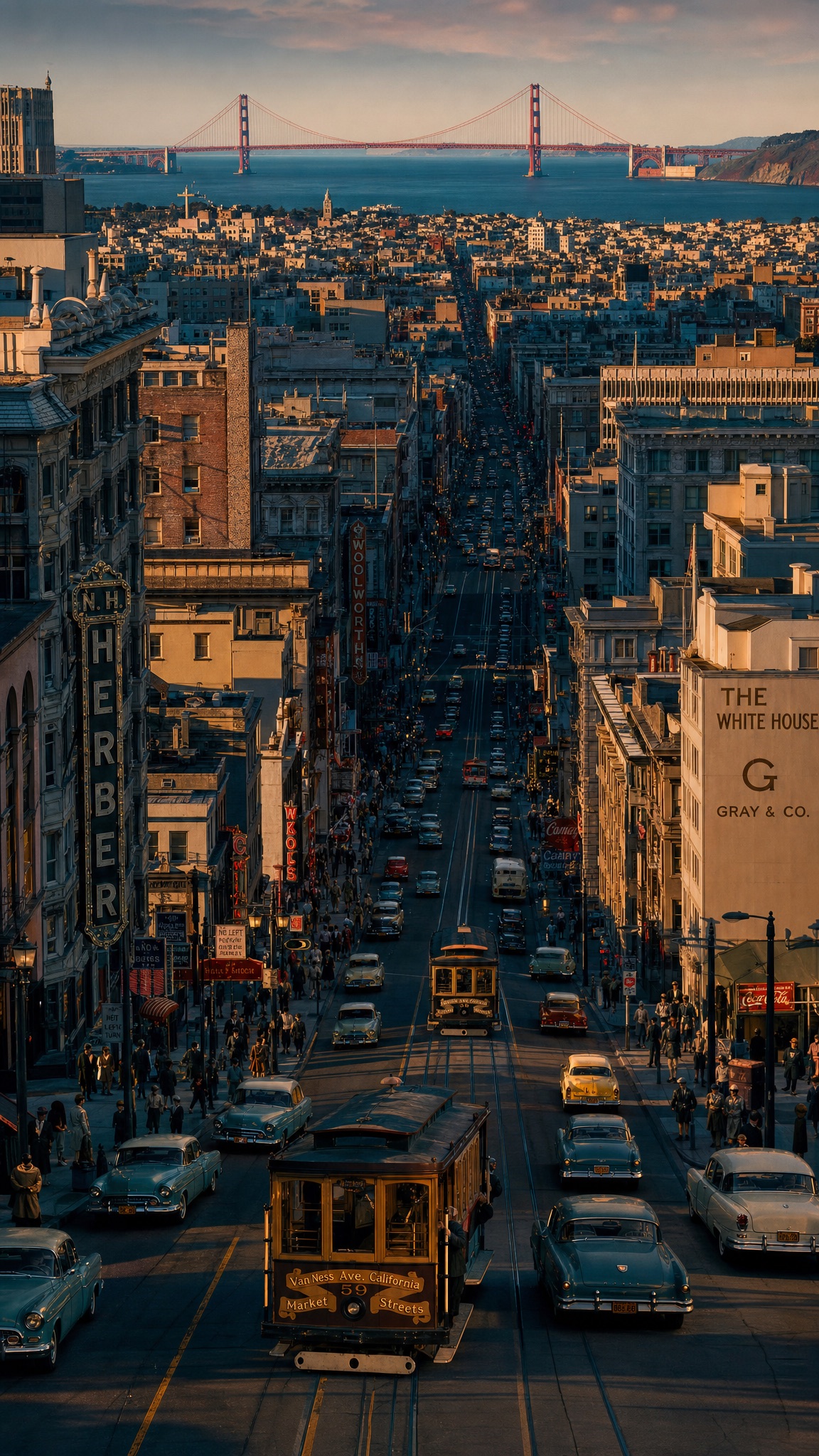 1955 San Francisco, Kodachrome, Market Street from above